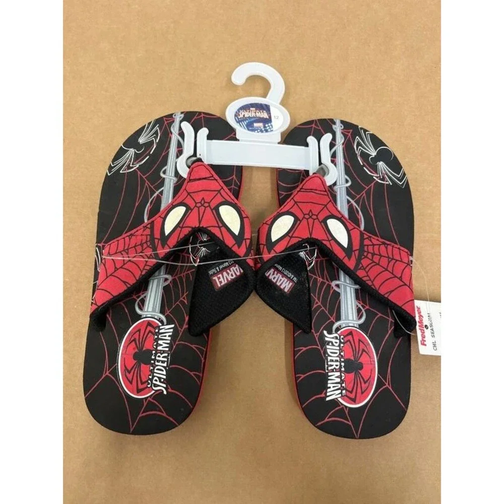 NEW kids Spiderman flip flops youth 12
